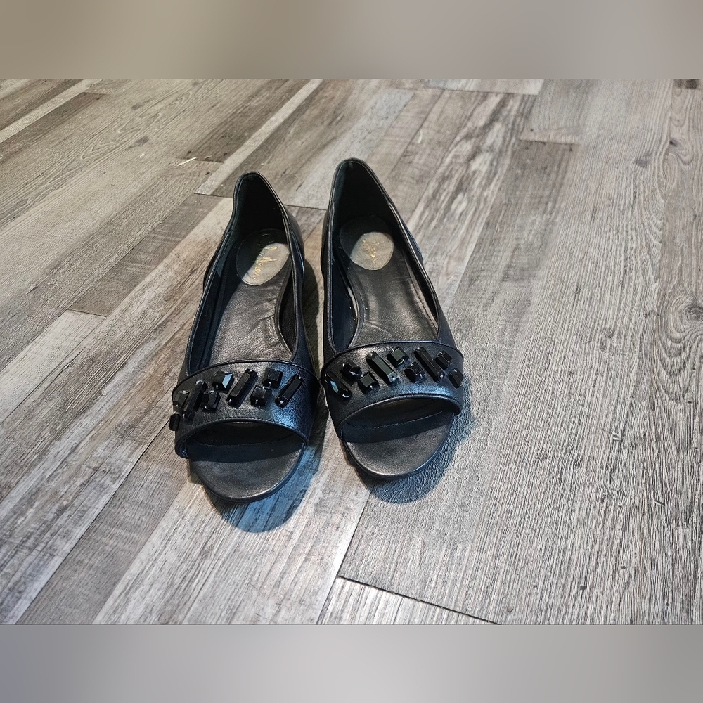 🩷COLE HAAN Black Leather Bead Open Toe Slip On Sandals Women's 9 M🩵